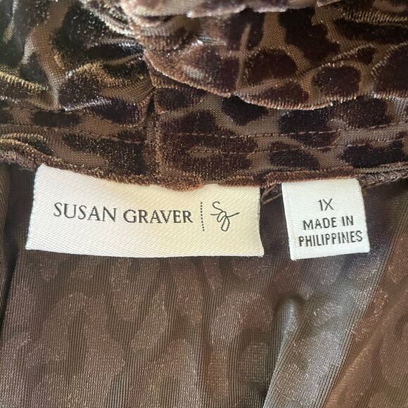 Susan Graver Velvet Burnout Leopard Longline Vest Sz 1X Chocolate Brown Fall - Picture 7 of 8